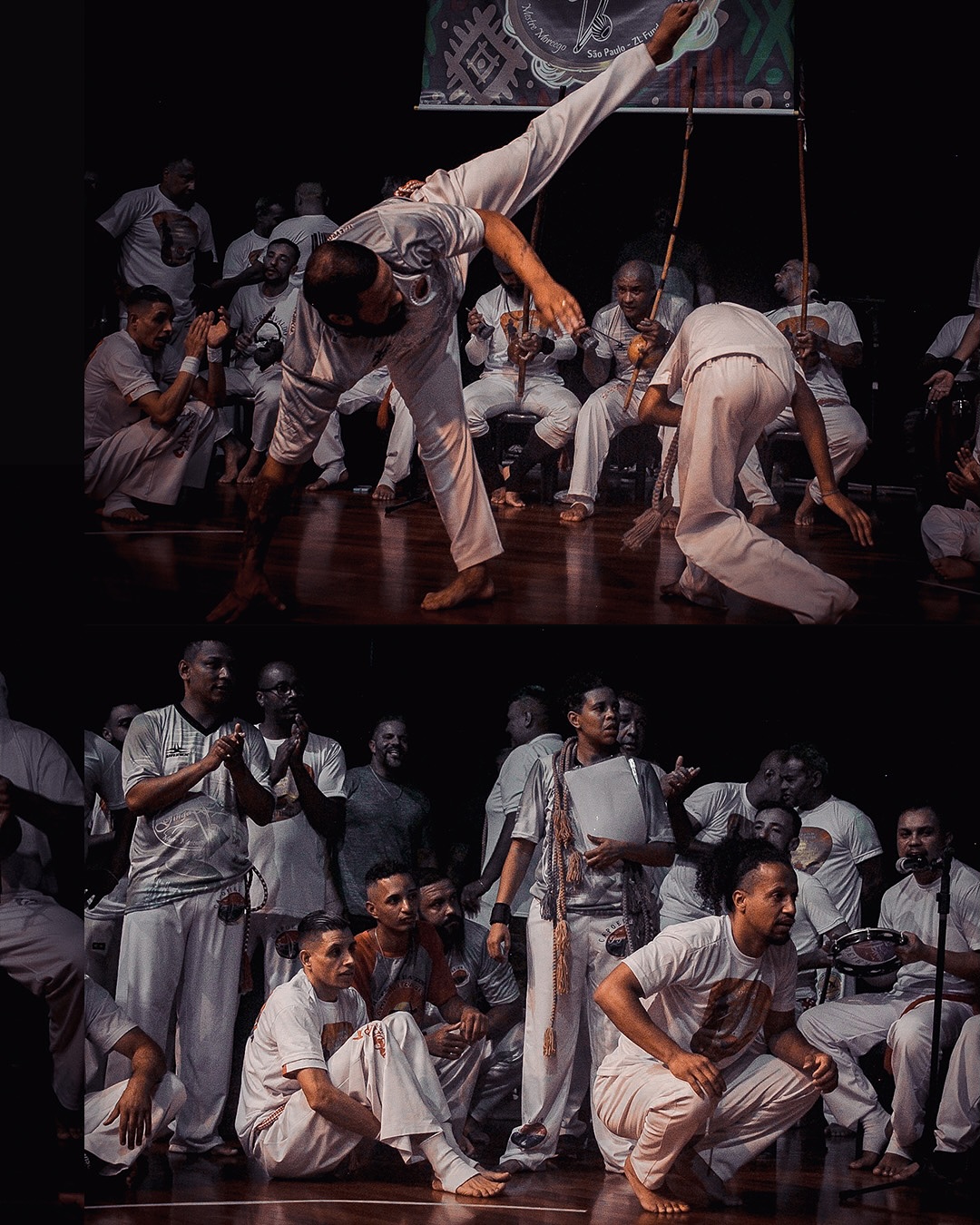 Roda de capoeira com grupo no palco