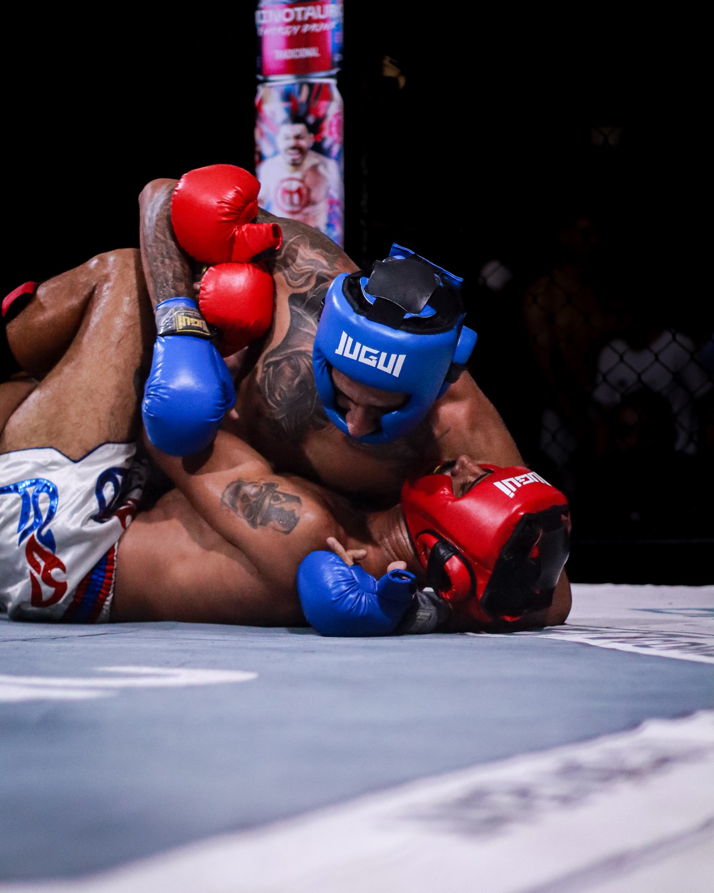 Lutadores de MMA disputando no chão